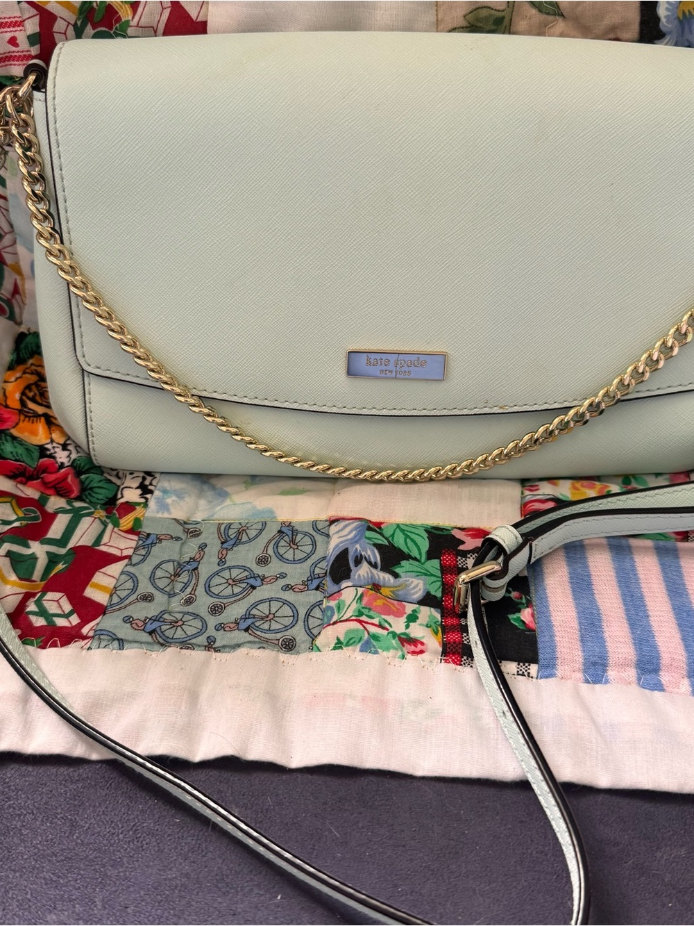 kate spade Mint Green Saffiano Crossbody with Gold Chain Strap